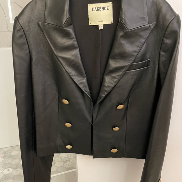 L’AGENCE 🖤 Black Lambskin Leather Cropped Blazer - Size 6 - Picture 7 of 11